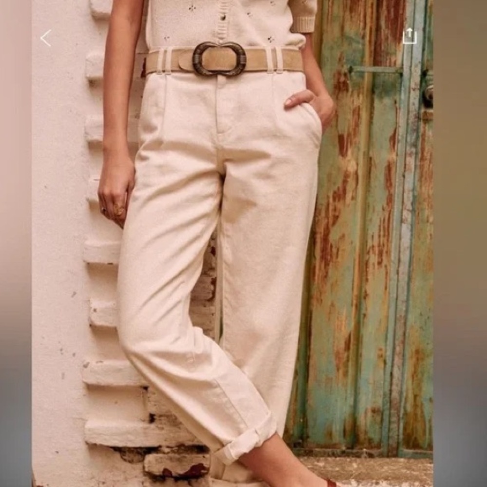 Sezane Manu Mottled Ecru Ivory Pants Organic Cotton